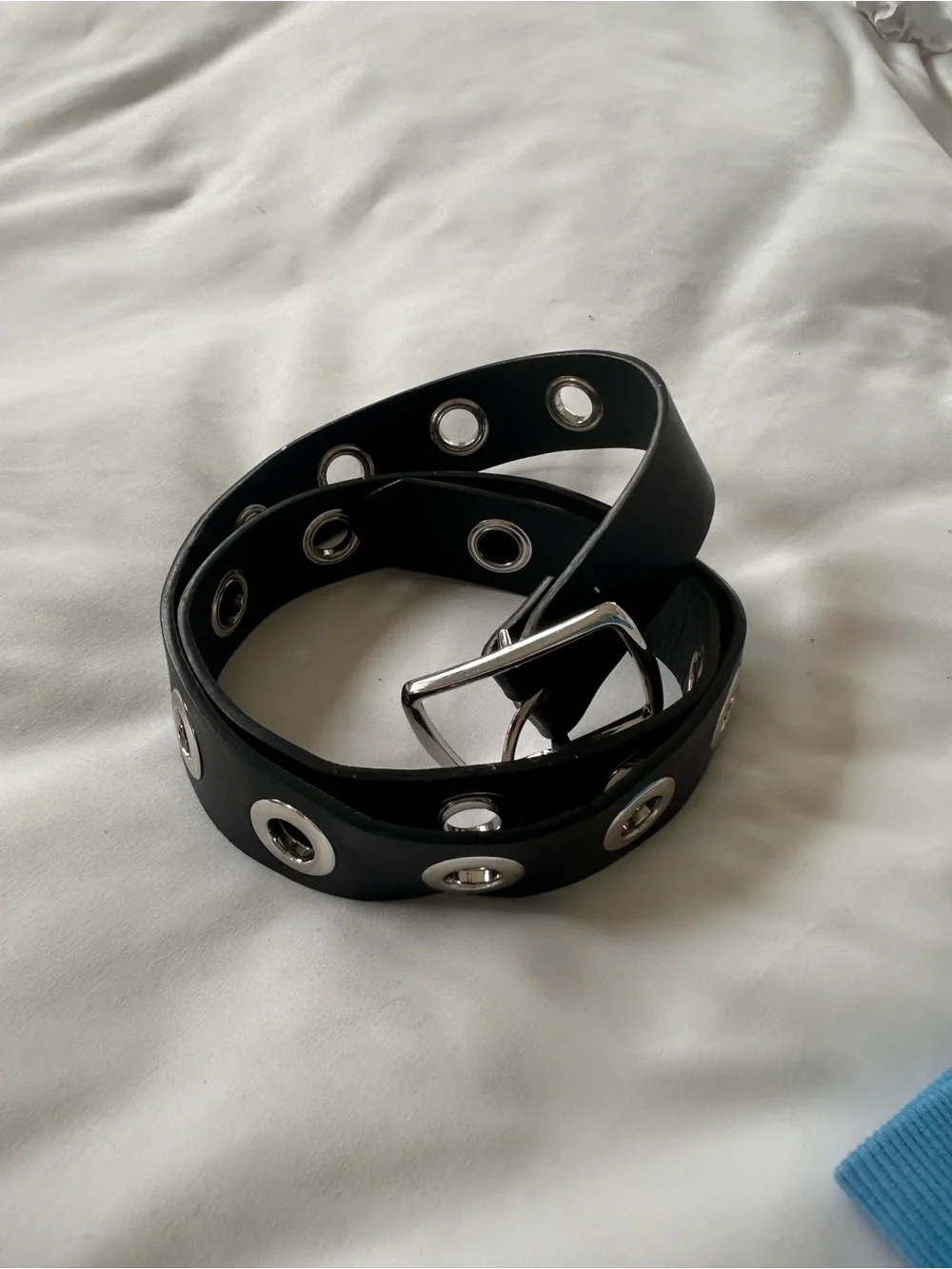 Black Grommet Eyelet Belt with Silver Hardware